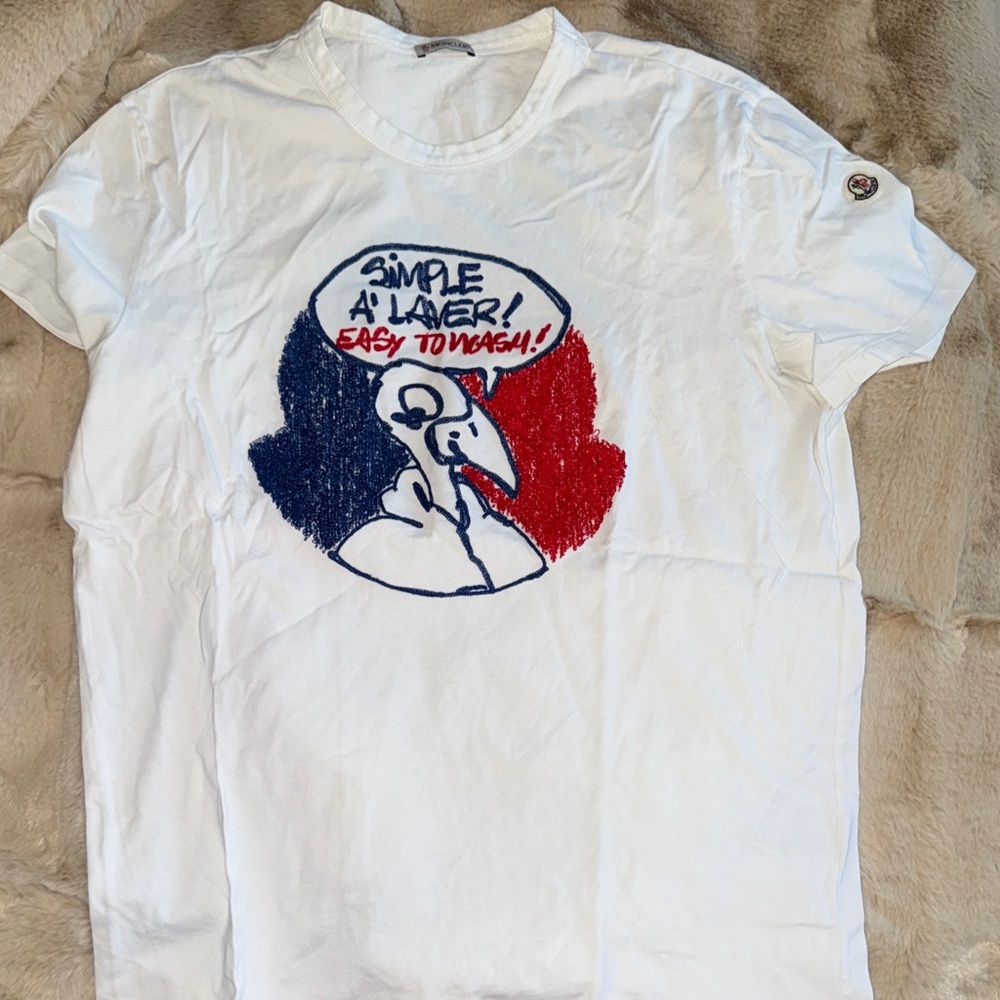 Moncler White Tee with Red and Blue Graphic
